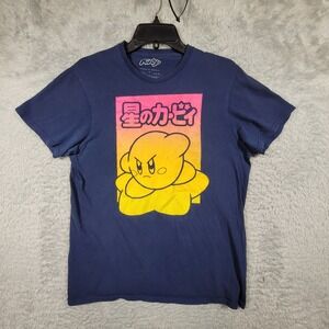 Kirby Graphic Shirt Mens Size Medium Navy Blue Japanese Kanji Nintendo HAL Lab *